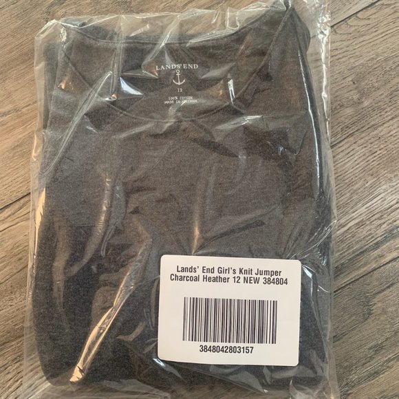 NWT LANDS' END GIRL'S KNIT JUMPER CHARCOAL HEATHER (GRAY) 12 - Picture 2 of 8